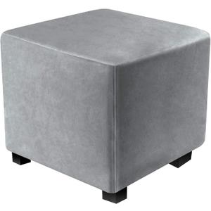 Ottoman Covers Slipcover Square Ottoman Covers Protector for Footrest Foot Stool Furniture Stretch Comfortable Velvet with Elastic Bottom (Length & Width:13-18", Height:15-18", Light Grey)