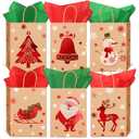 FEBSNOW Christmas Bags with Handles, 18PCS Christmas Treat Bags with 20Pcs Tissue Paper Xmas Kraft Paper Goodie Bags for Holiday Party Favors Gift Exchange Supplies