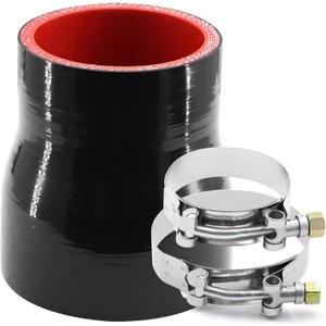 ID 2 to 2-1/2 inches Black Silicone Reducer Coupler with 2 T-Bolt Clamps 4 Layers of Polyester Reinforcement Suitable High Level Turbo Pipe