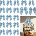 Dusty Blue Bows 5" Pre-Tied Twist Tie Bows 24 PCS Blue Satin Ribbon Bow for Gift Wrapping Treat Bags Wine Bottle DIY Crafts Baby Shower Birthday Wedding Party Favors