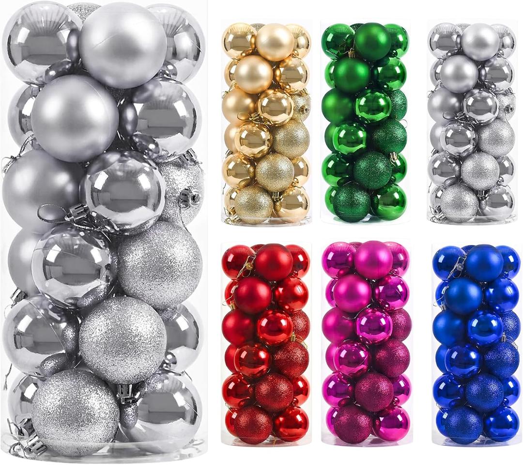 24ct Silvery Christmas Ball - 2.36 Inch Shatterproof Christmas Tree Decoration Ornaments Hanging Ball for Xmas Tree, Holiday, Wedding, Party
