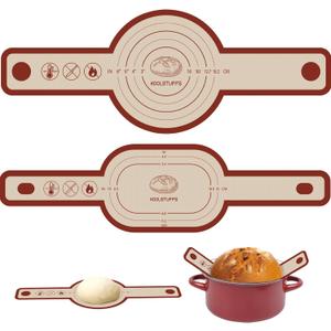 Silicone Bread Sling Oval and Round, 2 PCS NonstickReusable Bread Baking Mats, Easy-To-Clean Dutch Oven Liners, Sourdough Bread Baking Supplies (Oval and Round, Red)