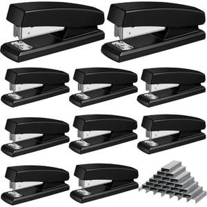Marspark 10 Pcs Stapler for Desk Office Staplers Bulk with 6000 Staples 25 Sheet Capacity for School Office (Black)