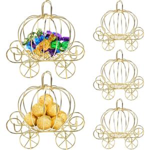 5PCS Pumpkin Carriage Candy Box,Halloween Pumpkin Carriage Gold Wire Candy Box - Decorative Carriage Tabletop Centerpiece for Anniversary Wedding Birthday Halloween Party12.00X11.00X7.00CM