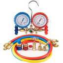 3 Way AC Manifold Gauge Set for R134A R410A R22 Refrigerant, AC Gauge Set with 3FT Hoses and Can Tap, Compatible for Car and Home HVAC Systems