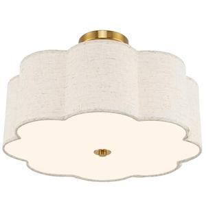 AUTELO 3-Light Bedroom Ceiling Light, 17.7 Inch Brushed Gold Semi Flush Mount Ceiling Light with Flower-Shaped White Fabric, Farmhouse Ceiling Light for Bedroom Hallway, C2507 BGL-8
