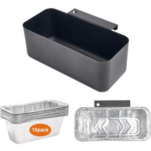 Griddle Grease Catcher and 10-Pack Aluminum Drip Pans for Blackstone 17'' 22'' 28'' 30'' 36'' Griddles, Grease Cup with Aluminum Foil Drip Pan Liners for Blackstone Flat Top Griddles Replacement Part