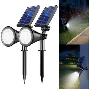 Solar Lights Outdoor Waterproof, 36 LEDs 1000LM Adjustable Solar Spot Lights Outdoor, 2-in-1 Solar Powered Spotlight Landscape Lighting for Garden, Yard, Pathway- 2 Pack (Cool White)