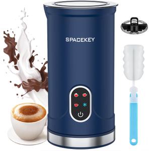 Spacekey Milk Frother, 4-in-1 Electric Frother for Coffee, 10.1oz/300ml Automatic Warm and Cold Foam Maker with Mute Mode, Temperature Control Milk Steamer for Latte, Easy to Clean