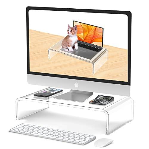 Beimu Acrylic Monitor Stand Riser Acrylic Laptop Stand for Desk Clear Computer Monitor Stand for Desk Accessories White Aesthetic Decorations for Office Home iMac Organizer