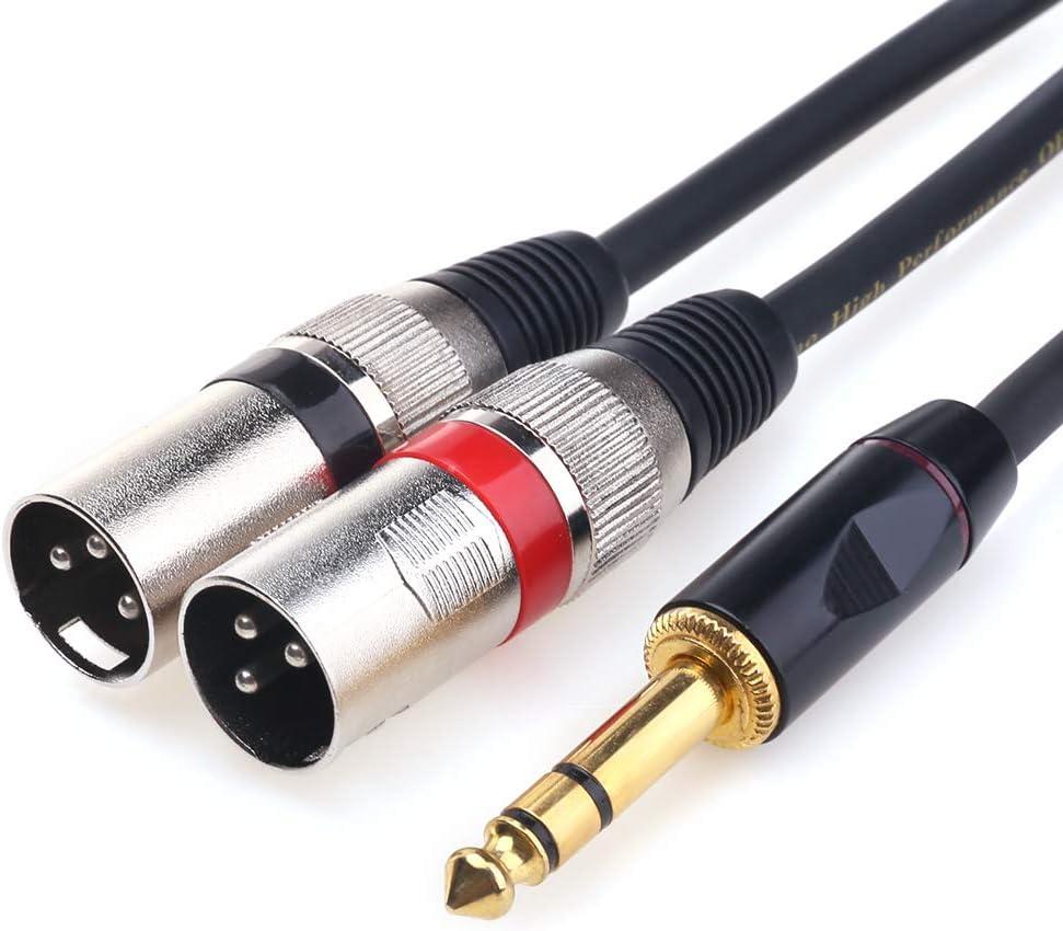 Disino 1/4 TRS to Dual XLR Male Y-Splitter Stereo Breakout Cable 1/4 inch(6.35mm) to 2 XLR Patch Cable - 3.3 FT/1m