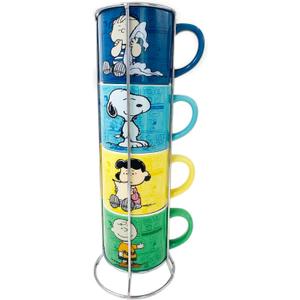 Silver Buffalo Peanuts Comic Strip 4-Pack Ceramic Mug Stack, 10-Ounces