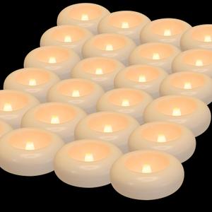 Aignis 24 Flameless LED Floating Candles, 3-Inch Plastic Battery Operated Tealights, Glow Time Over 120 Hours, Cozy Romantic White Light, Suitable for Pool/Bathtub/Hot Bath/Valentine's Day