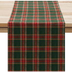 Softalker Christmas Checkered Tartan Table Runner - Green Buffalo Plaid Xmas Stain Resistant Washable Table Decoration for Dining/Parties/Holiday Decor, 13 x 70 Inch