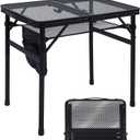 Camping Table, 2x1.3 FT Portable Folding Grill Table, Lightweight Height Adjustable Metal Tables with Mesh Desktop and Mesh Bag, Outdoor Tables for Camping, Picnic, Beach and BBQ, Black
