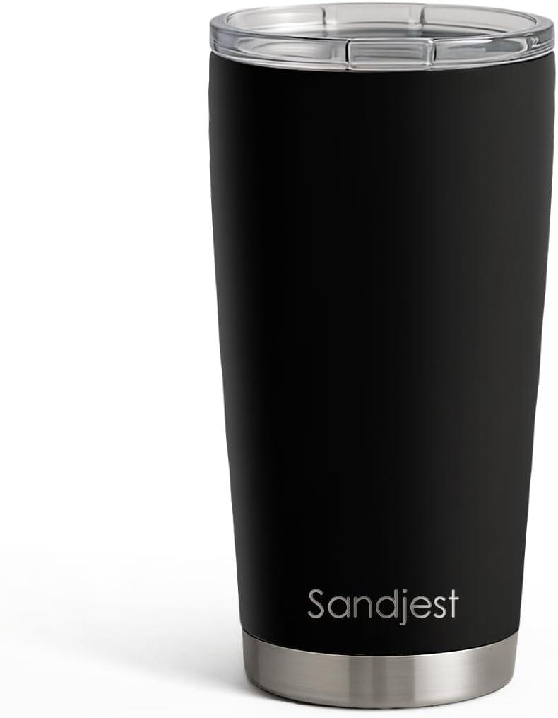 SANDJEST Black Tumbler 20oz Stainless Steel Double Wall Vacuum Insulated, Travel Coffee Cup, Gifts for Men Women Birthday Christmas