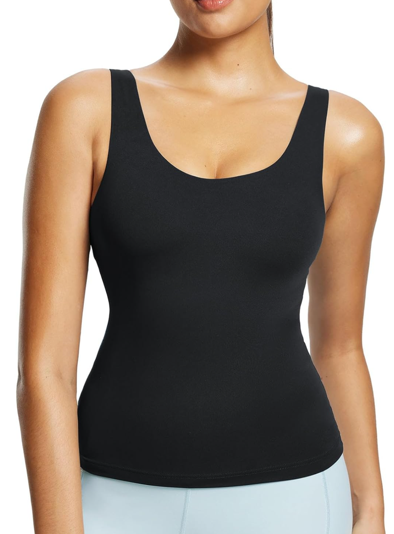 baleaf Freeleaf Women's Longline Sports Bra, Molded Cup Workout Tank Yoga Tops Built in Bra Athletic Camisole, L-XL