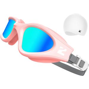 ZIONOR G1 Lite Swim Goggles, Anti-Fog UV Protection, Leakproof Comfortable Fit for Adult Men Women, Includes Swim Cap (One Size, B6(pink-gold+c5 White))