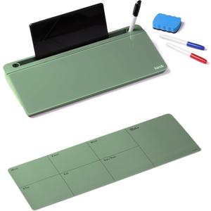 Birch Small Desktop Glass Whiteboard & Magnetic Calendar Dry Erase Desk Pad Keyboard Stand with Storage, Adjustable Dividers, 3 Markers & Eraser Office, Home & School (Moss)