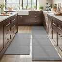 MontVoo Absorbent Kitchen Rug Sets Washable,Rubber Backing Runner Rugs Sets for Kitchen Floor Non Slip, Front of Sink, Kitchen Mats for Floor 2 Piece(Grey,17"x28"+17"x59")