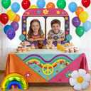 38 PCS Hippie Birthday Party Decorations, Hippie Groovy Bus Photo Booth Prop, Daisy Balloon and Tablecloth for 70s Theme Party Decorations (108 x 54 Inches)