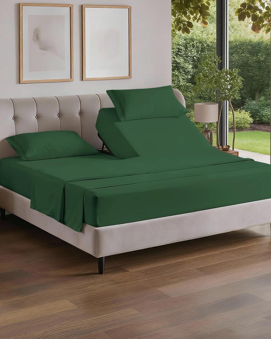 Flex Top Split Head King 4 Piece Sheet Set - Ultra-Soft, Breathable & Cooling Bed Sheets Set - Hotel Luxury Bedding for Women & Men with Deep Pockets - Wrinkle & Fade Free - Oeko-Tex - Emerald Green