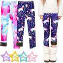 ZeriLion 2 Pack Girls Fleece Lined Leggings  Warm Stretchy Winter Pants for School & Outdoor Play, Size 4-10 Years (6-7 Years)