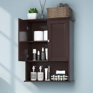 Bathroom Wall Cabinet Expresso Over Toilet Storage - 24x30 in Above Toilet Wood Medicine Cabinet with Adjustable Shelf & 2 Door Mounted Wall Cabinet (24x30 Silver Handle+Open Space)