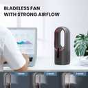 KONSIDEN Desk Fan Bladeless, 11.8 Inch Office Fan Small, Quiet, 3 Speed Adjustment, Touch Control, Easy to Clean, Desk Fans Small Quiet, Ideal for Office, Living Room, Bedroom Gray/Dark Red