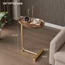 Small Side End Table New C Table Narrow Round Bed Sofa Couch Coffee Dinner Table for Snack Drink TV Tray, Slim Gold Rustic End Table Modern Simplicity, Metal and Wood - 24 Inch, 12D x 10.24W x 23.62H in