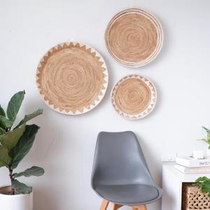 Chi An Home 22 inch Extra Large Boho Wall Baskets Decor, Oversized Woven Hanging Basket for Farmhouse Rustic Wall Decor, 22", 19", 15", Natural Woven Wall Art for Living Room, Bedroom (White)