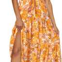 BTFBM 2025 Womens Summer Boho Dress Tie Front Deep V Neck Cutout Short Sleeve Casual Party Floral Beach Maxi Dresses (Small, Big Floral White Yellow)