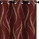 Yakamok Blackout Curtains 84 inch Length Living Room Thermal Insulated Gold Wave Line Dots Pattern Curtains Room Darkening Grommet Curtains for Bedroom, Burgundy, W52 x L84-inch, 2 Panels