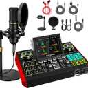 Podcast Microphone Bundle with Live Sound Card Audio Mixer, Podcast Equipment Bundle with 3.5mm BM800 Microphone for Pc/Youtube Live Streaming Singing Gaming, Sound Board with Voice Changer, Denoise