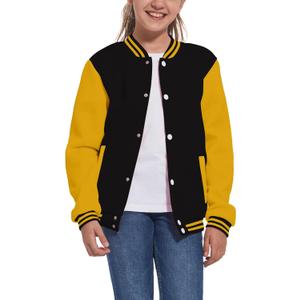 Mowbeat Kids Baseball Jacket Girls Bomber Jackets Boys Varsity Coats Top for Girl Sports Track Outerwear (Black Yellow, 4T)