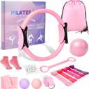 Home Pilates Kit for Women - 14 Pcs Pilates Equipment Set with Pilates Ring and Ball, 5 Resistance Bands Etc Accessories for Beginners Home Workouts - Includes Workout Guide (Pink)