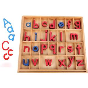 Montessori Letter Work Learning Materials Wooden Small moveable Alphabet Language Objects with Box (Red & Blue)