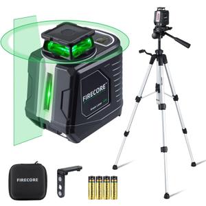 Laser Level with Tripod, Firecore 360 Self Leveling Laser Level with Pulse Mode, 3 Brightness Levels, Green Line Lazer Leveler Tool for Picture Hanging Wall Tile Floor DIY Construction Project