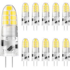 DiCUNO G4 LED Bulb 12V, JC Bi-Pin Base Light Bulbs 2W, Daylight White 6000K, T3 Halogen Replacement 20W LED for Landscape Light, Under Cabinet, Chandelier, Non-dimmable, Pack of 10
