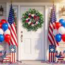 24 Inch 4th of July Wreath, Patriotic Wreaths for Front Door, Red White Blue Spring Summer Door Wreaths for Independence Day,Memorial Day Wreaths for Front Door Wall Window Decor