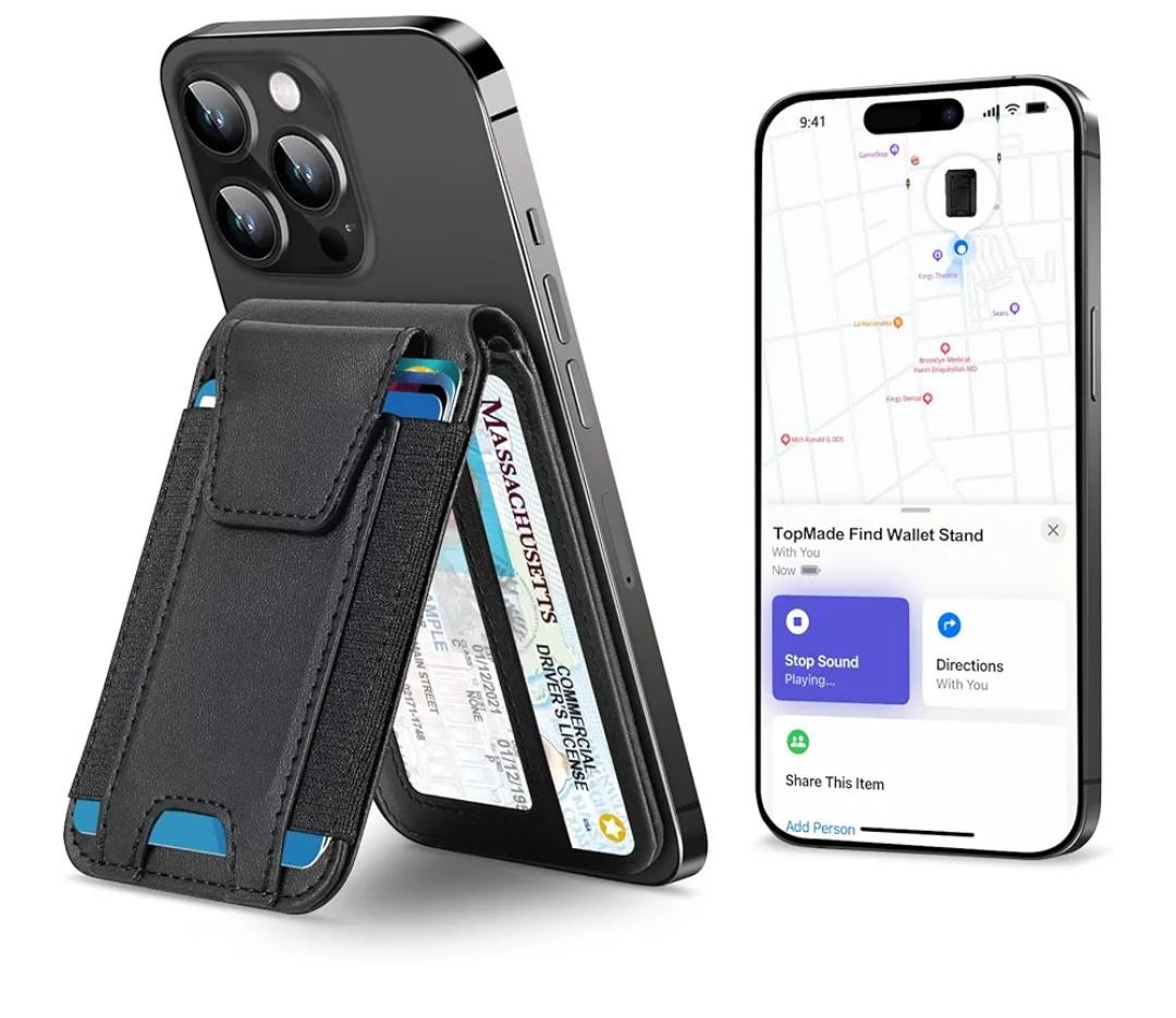 TopMade for Magsafe Wallet, Works with Apple Find My, Strongest Magnetic Wallet for iPhone 17/16/15/14/13/12 Series, Magnetic Card Holder with Adjustable Stand, RFID Blocking, 9 Cards Holder, Black