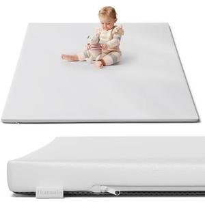 Homsailei Padded Baby Play Mat 50 x 50, 1.2in Extra Thick & Super Soft Non Toxic Leathaire Baby Mat for Floor, Anti-Slip & Waterproof Baby Crawling Mat for Boy or Girl, Gray