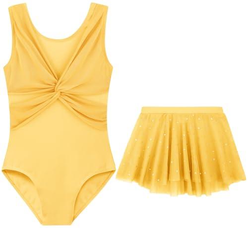 DAXIANG Toddler Ballet Leotards for Girls Dance Leotards with Shiny Skirt Gymnastic Outfit Dress Classic Sleveless Yellow 3T 4T
