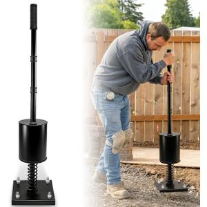 Steel Tamper Tool, Ground Tamper Tool with Adjustable Handle, Fillable Weight Tube, Buffer Spring, Heavy Duty Tamper for Efficient Leveling Soil, Installing Paving Stones, Asphalt, Driveways, Sand