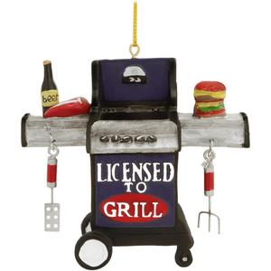 Christmas Holiday "Licensed to Grill" Outdoor Grill Figurine Ornament - 3.5" x 3" x 1.5"