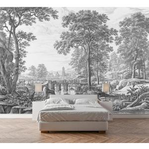 Vintage Forest Wallpaper Gray Trees Woodland Wall Mural Large Nature Landscapes Wall Decor for Living Room Bedroom Dining Room Office(Not Self-Adhesive) (149" x 96", 233)