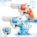 Revolver Water Gun for Adults & Kids,2PCS Spray Gun Toys,Long Range 23-30 FT Squint Guns for Summer Swimming Pool Beach Party and Outdoor,Fun Shooting Game,Material with a Matte Texture (Blue+Orange)
