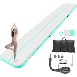 VEVOR Inflatable Gymnastics Air Mat Tumble Track with Pump for Training, 10/13/16.4/20ft Sizes, 4/8 In Thick PVC Air Tumbling Mat for Home/Yoga/Gym, Light Green, 20'Lx3.3'W (6×1×0.1m)