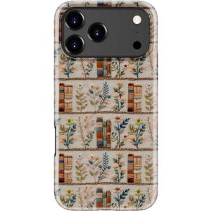 iPhone 17 Pro Case Cute - Wireless Charging Compatible - Dual-Layer Hard Shell + Silicone Cover - Aesthetic Protective Phone Case for Women - Vintage Floral Bookish