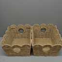 2 Pack Scalloped Wicker Baskets for Shelves, Paper Rope Storage Baskets for Organizing with Handles, Decorative Woven Baskets for Bathroom, Closet, Nursery